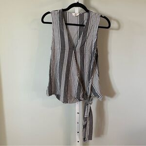 Entro Gray & White Striped Tie Front Sleeveless Top